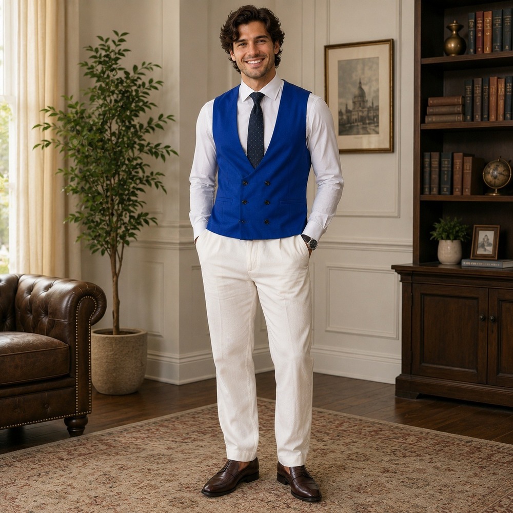 Topman Royal Blue Double Breasted‎ Suit Vest Old Money Formal Prom Waistcoat 44